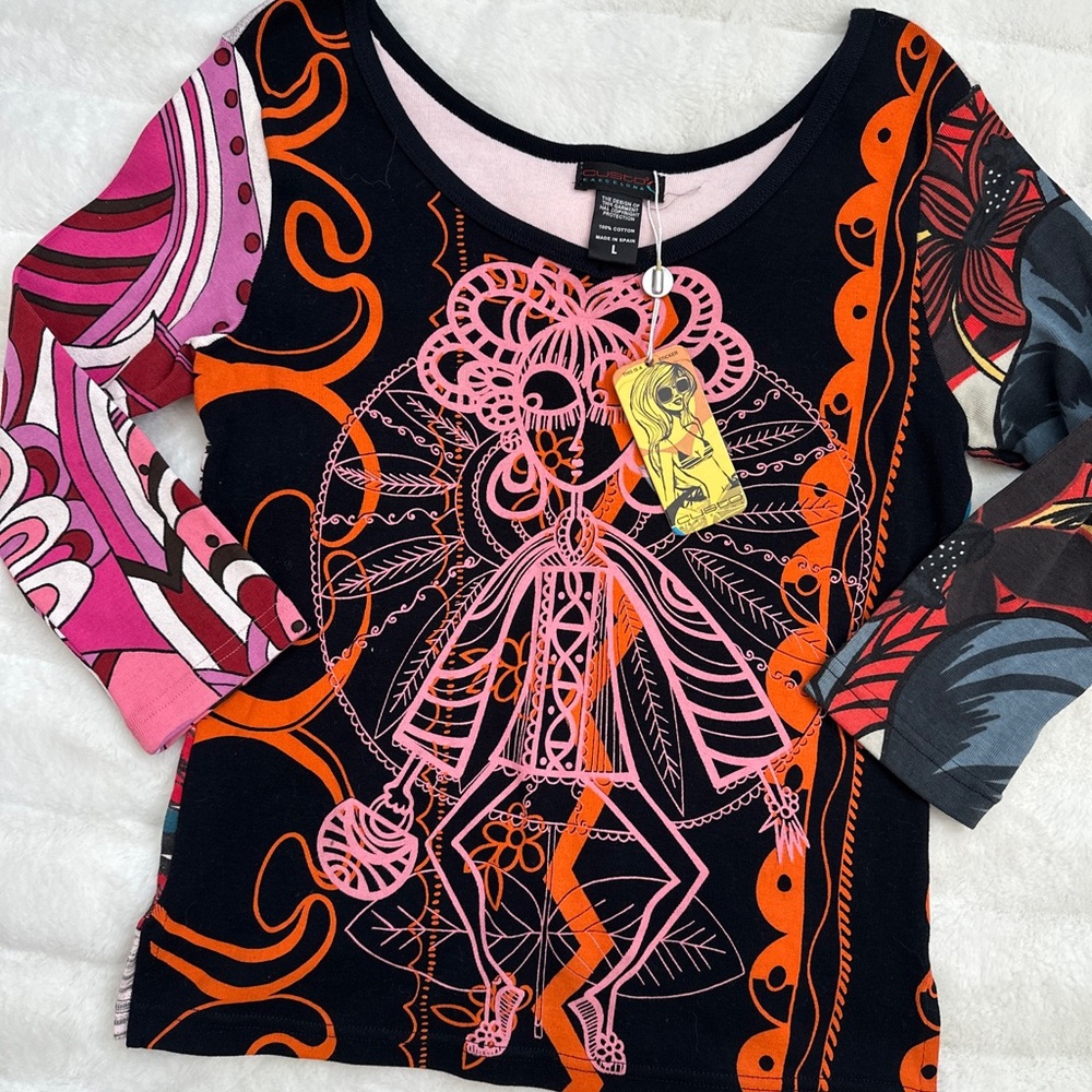 Custo Barcelona Colorful Graphic Long Sleeve Top